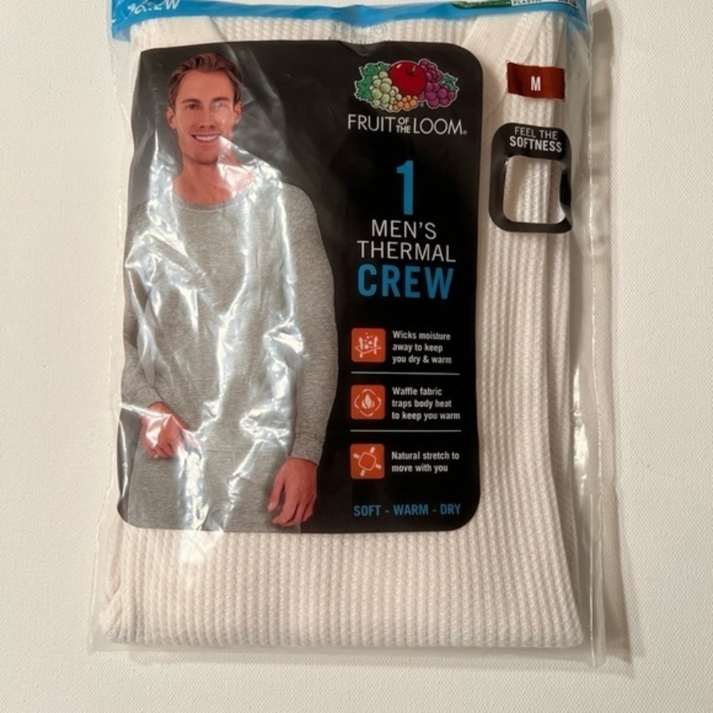 NWT Fruit Of The Loom Mens Thermal Shirt Dual Defense Size Medium White Crew (Z)
